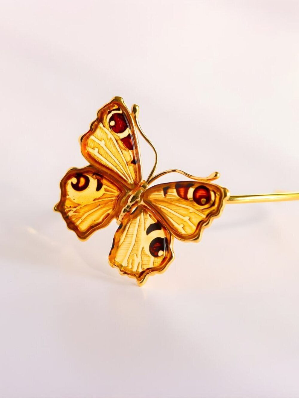 Baltic Honey Amber Butterfly Bracelet- 14k Gold Plated Sterling Silver - Picture 4 of 6